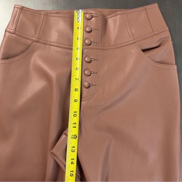 Bar lll Vegan Leather Light Brown High Waist Button Front Straight Leg Pant NWOT - Picture 8 of 10